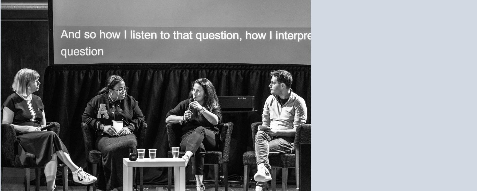 Panelists in conversation at the Design Day 2024 held in St. George's Hall, Liverpool